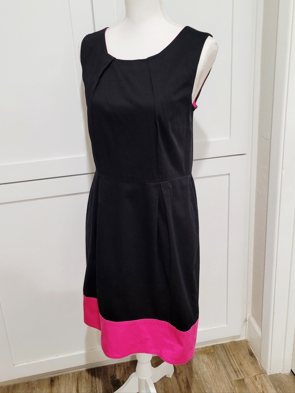 Calvin Klein Black Midi Dress with Pink Hem | Size 12 - Picture 3 of 6